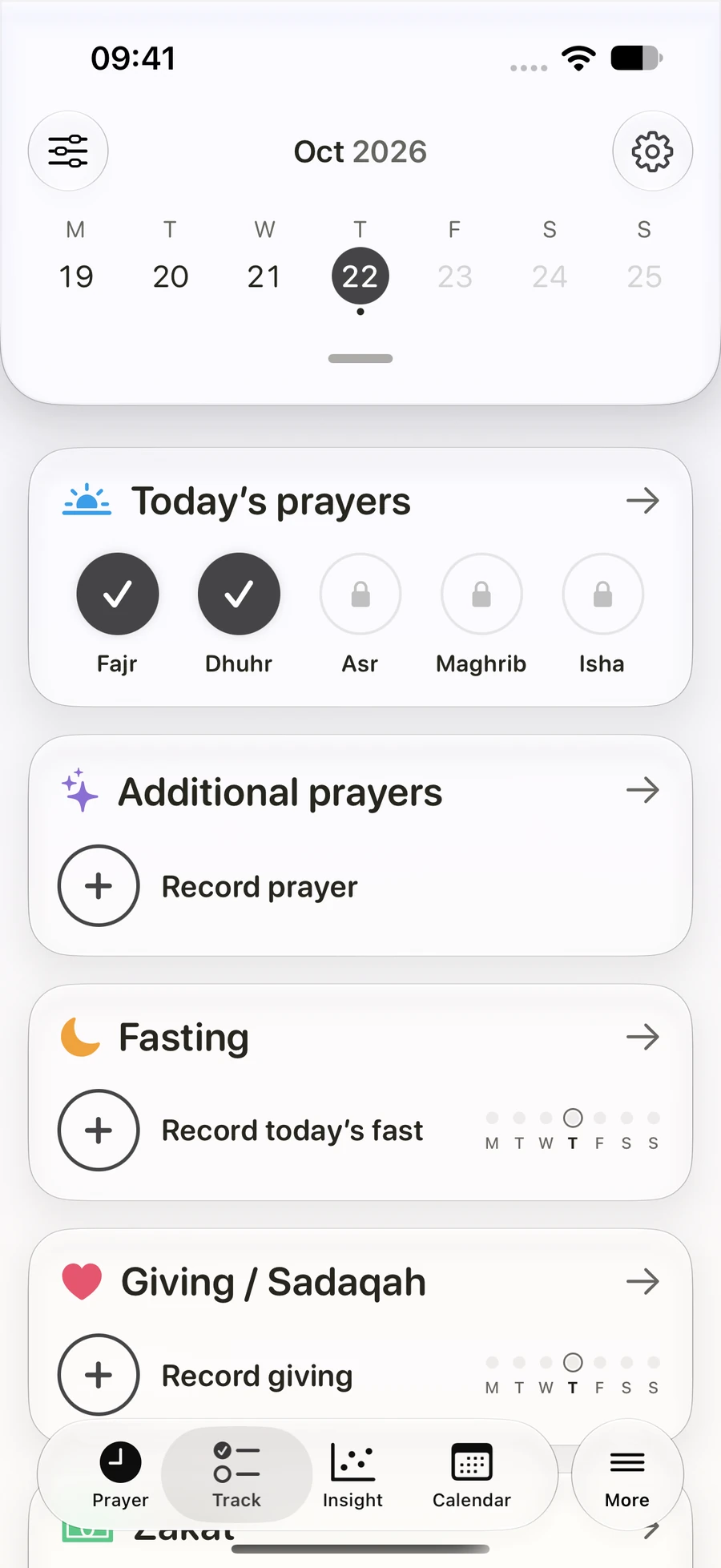 Today’s prayers in Track, with Fajr and Dhuhr recorded